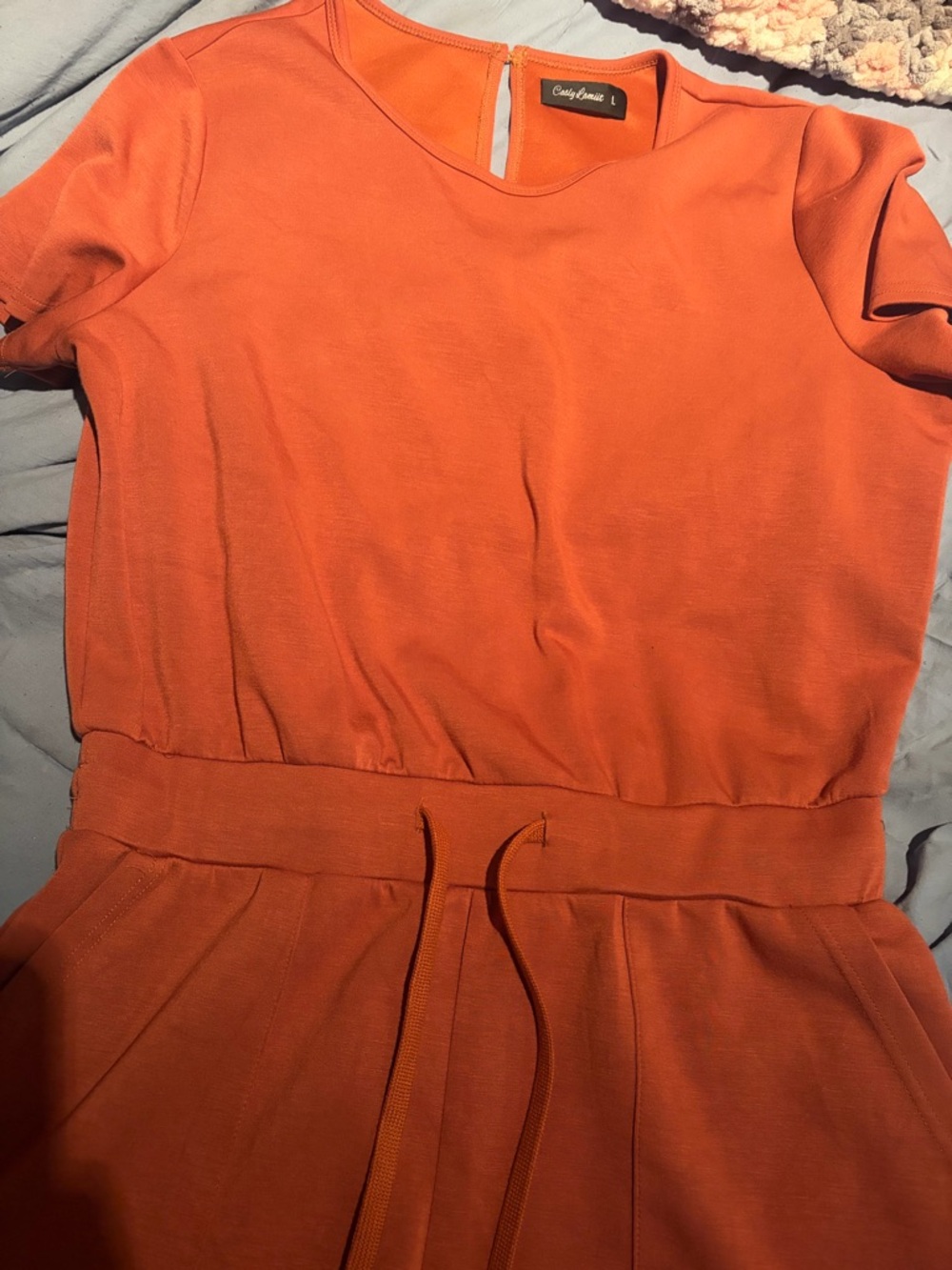 Cozy Casual burnt Orange/brown Short Sleeve Romper. - Picture 2 of 3